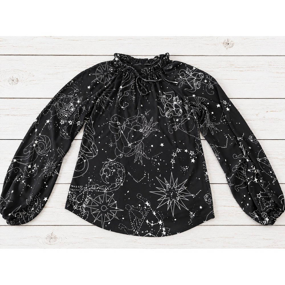 White House Black Market Constellation Celestial Blouse Star Zodiac Whimsigoth S